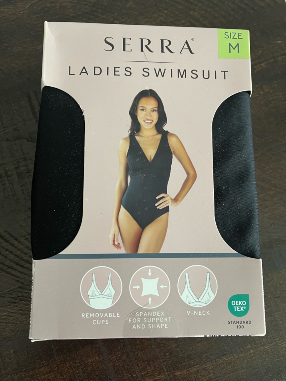 Serra Ladies Black V-Neck Swimsuit - Picture 1 of 3